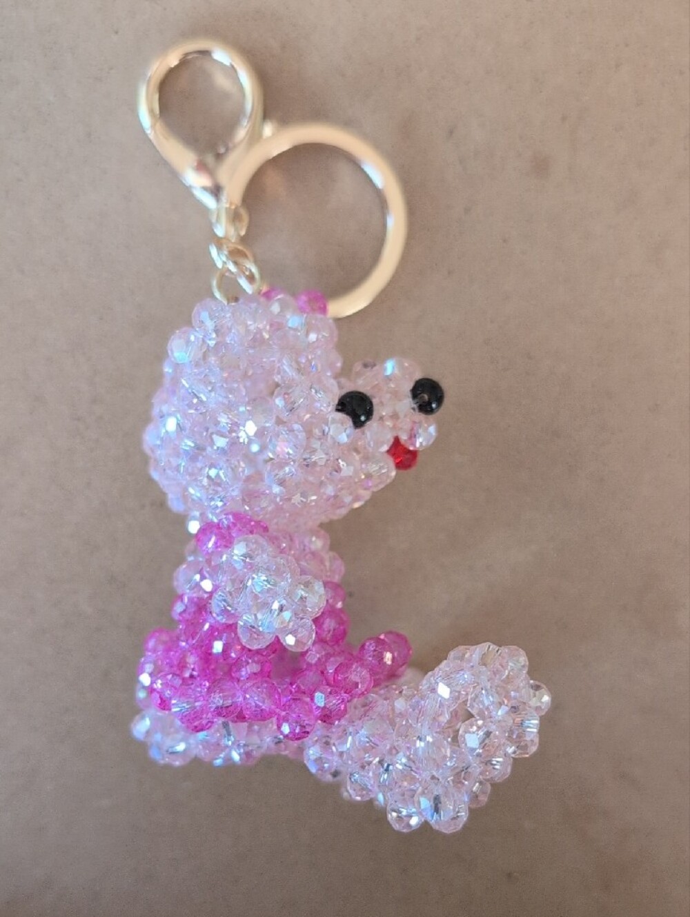 Beaded Pink Teddy Bear Keychain Bag Charm - Picture 3 of 7